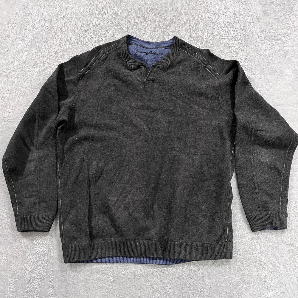 Tommy Bahama Sweater Mens Large Gray V Neck Cotton Pullover